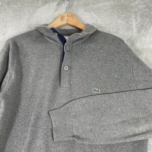 Lacoste Henley Sweater Mens XL Gray Knit Button Collar Pullover